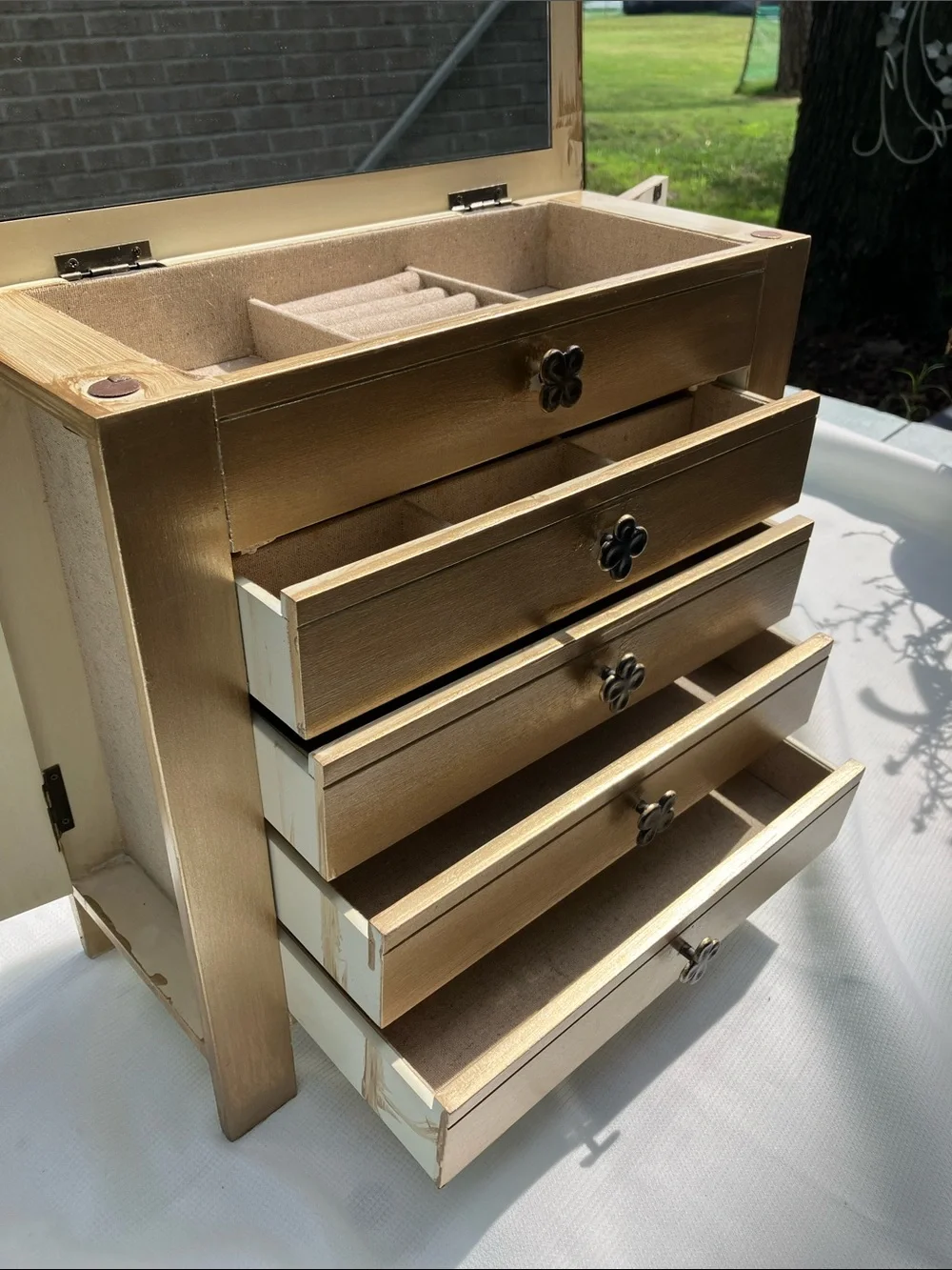 Beautiful Solid Wood Jewelry Organizer in Gold Stained/Painted